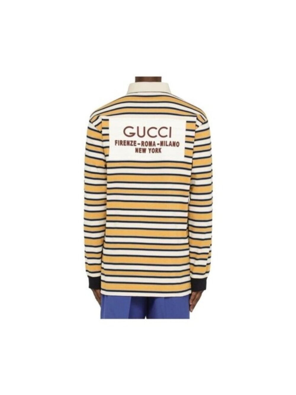 NWT GUCCI Polo Shirt Stripe Rugby Sz L Cotton Yellow Border 758531